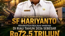PLT. GUBERNUR RIAU SF HARIYANTO TARGETKAN REALISASI INVESTASI RP72,5 TRILIUN DI TAHUN 2026FOKUS PADA PENCIPTAAN LAPANGAN KERJA DAN PERTUMBUHAN EKONOMI HIJAU